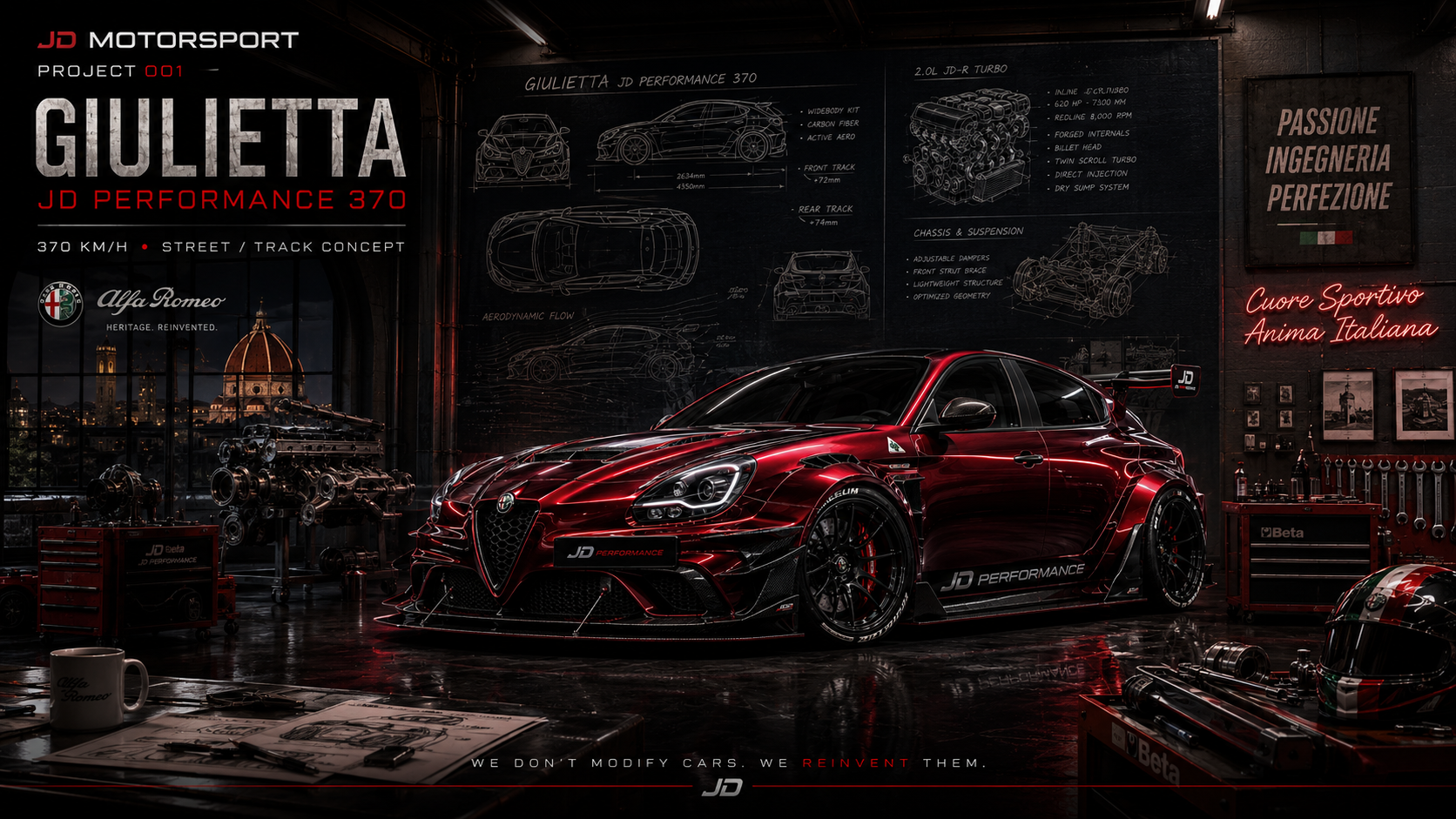 Alfa Romeo Giulietta JD Performance 370 en el taller JD Motorsport